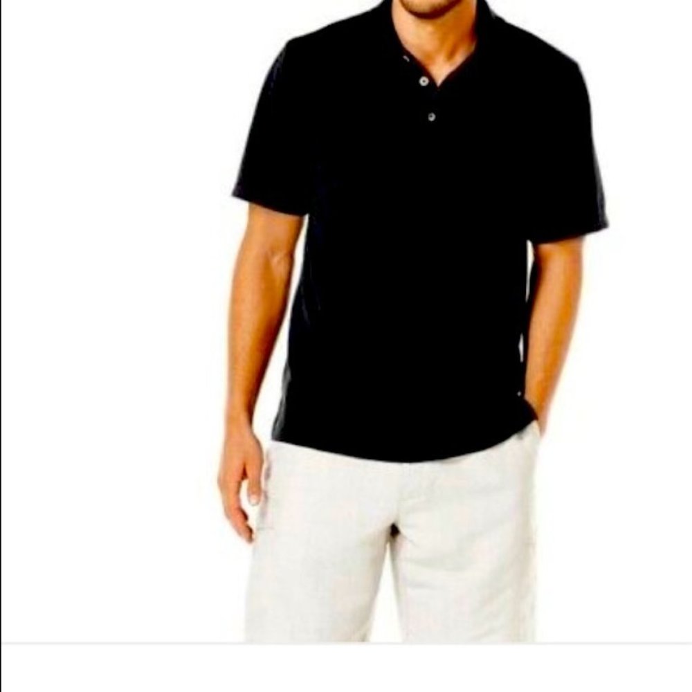 Cubavera Men's Short Sleeve Polo, Jet Black, size Large